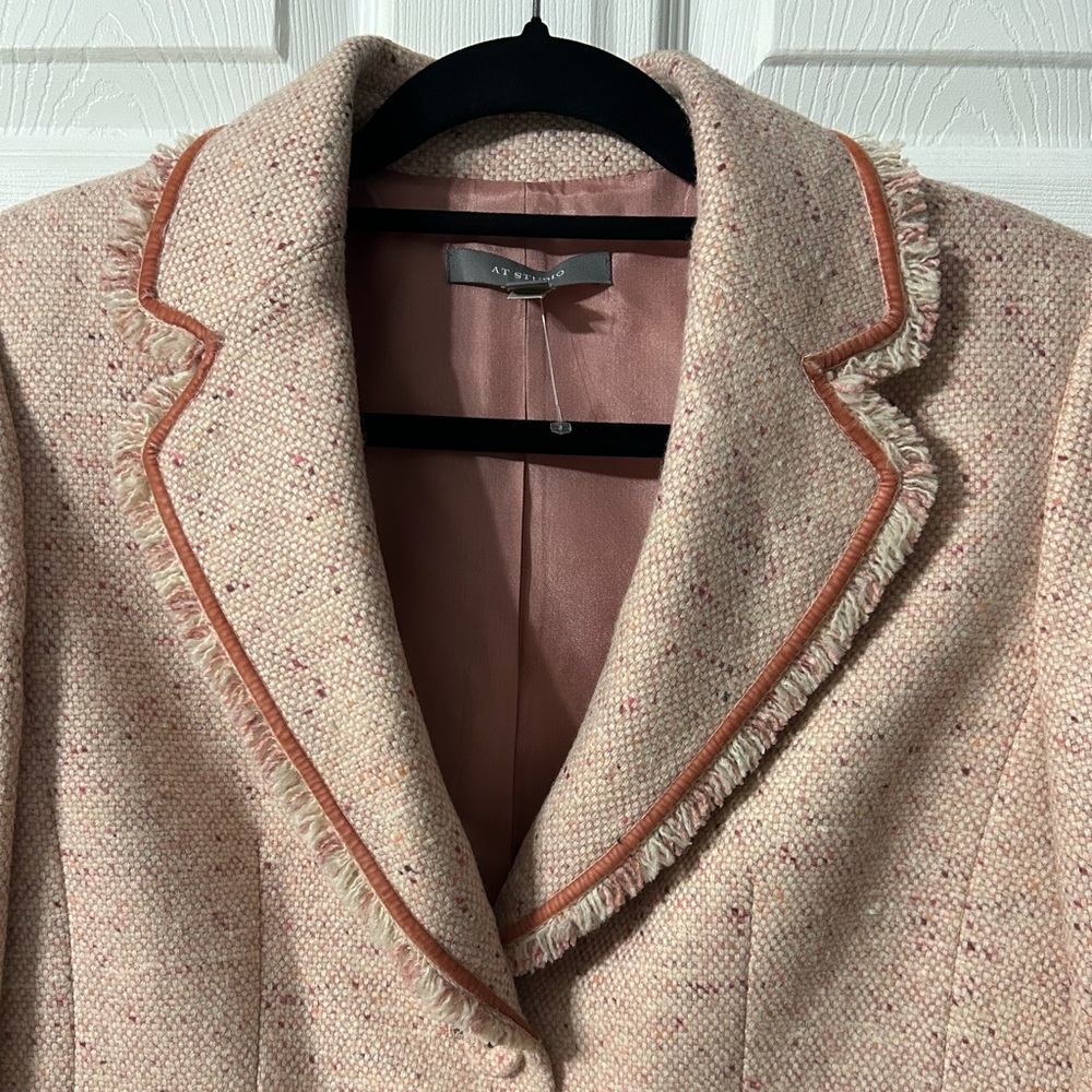 Vintage AT Studio Peach Tweed Wool Blend Blazer-Preppy/Academia Fringe HOST PICK - Picture 6 of 8